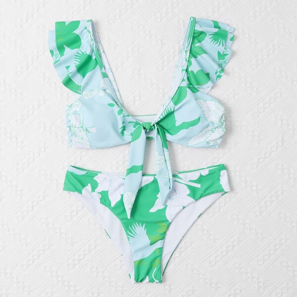 

Tropical Random Ruffle Knot Bikini Swimsuit, Multicolor