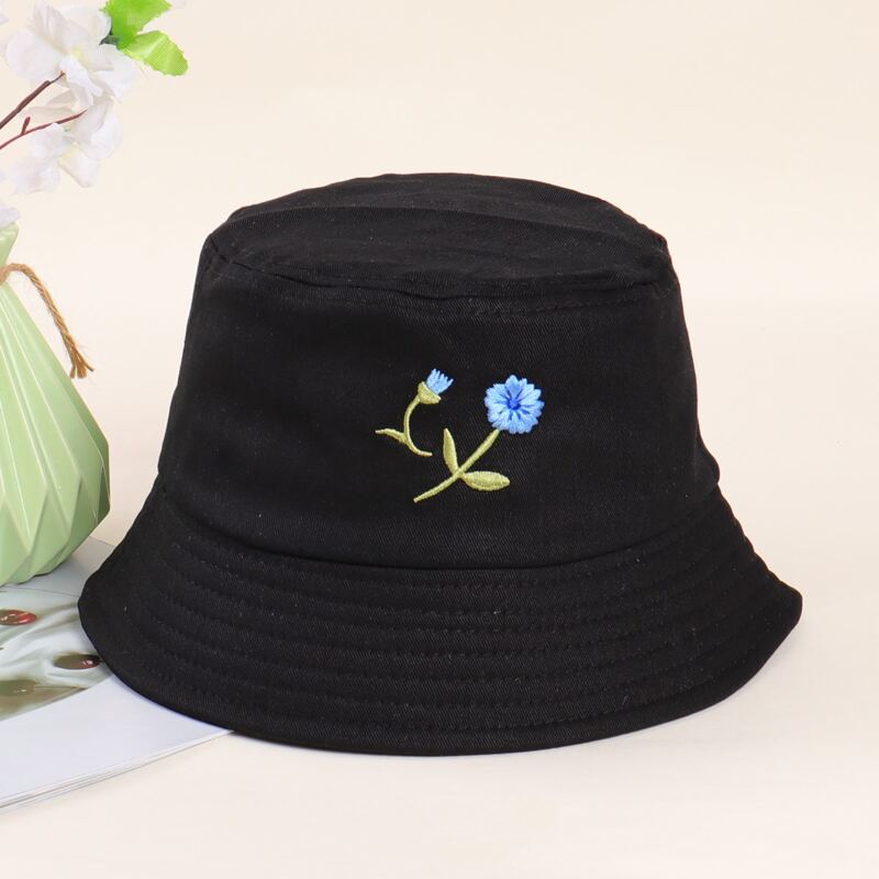 

Flower Embroidery Bucket Hat, Black