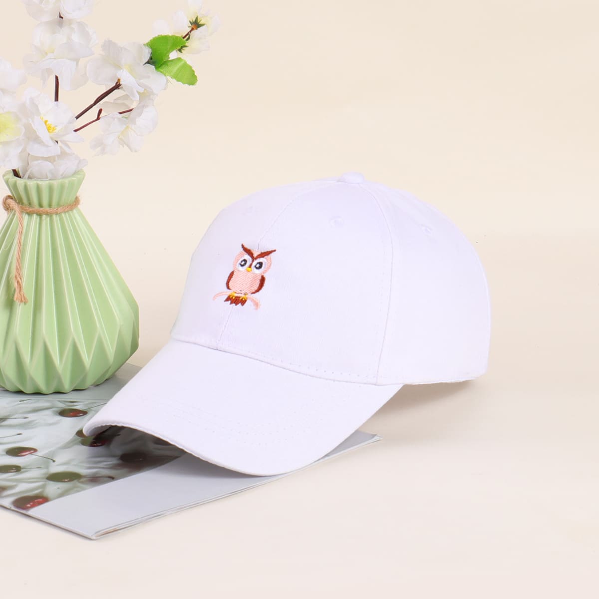 

Owl Embroidery Baseball Cap, White