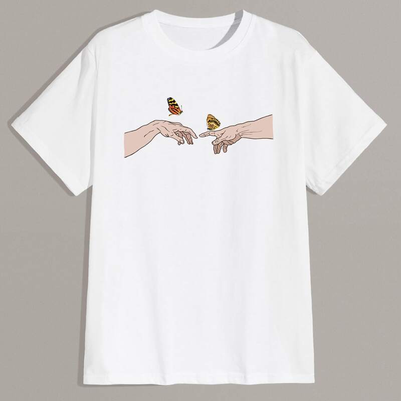 

Guys Butterfly & Hand Graphic Tee, White