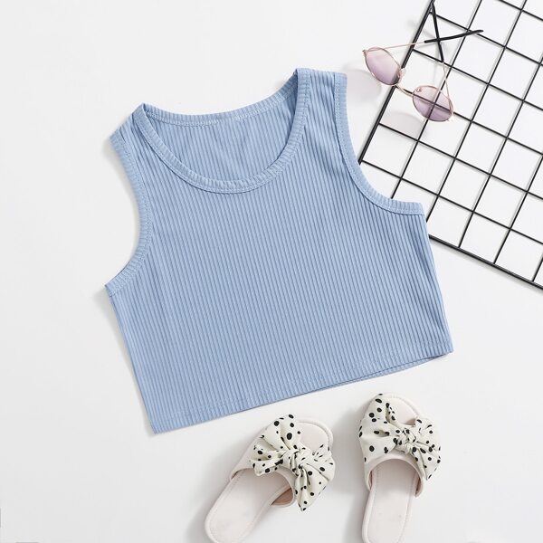 

Girls Rib-knit Crop Tank Top, Baby blue
