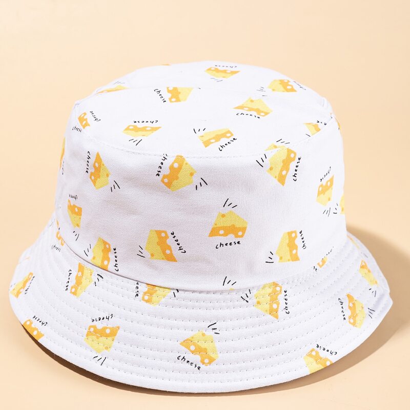 

Cheese Graphic Reversible Bucket Hat, White
