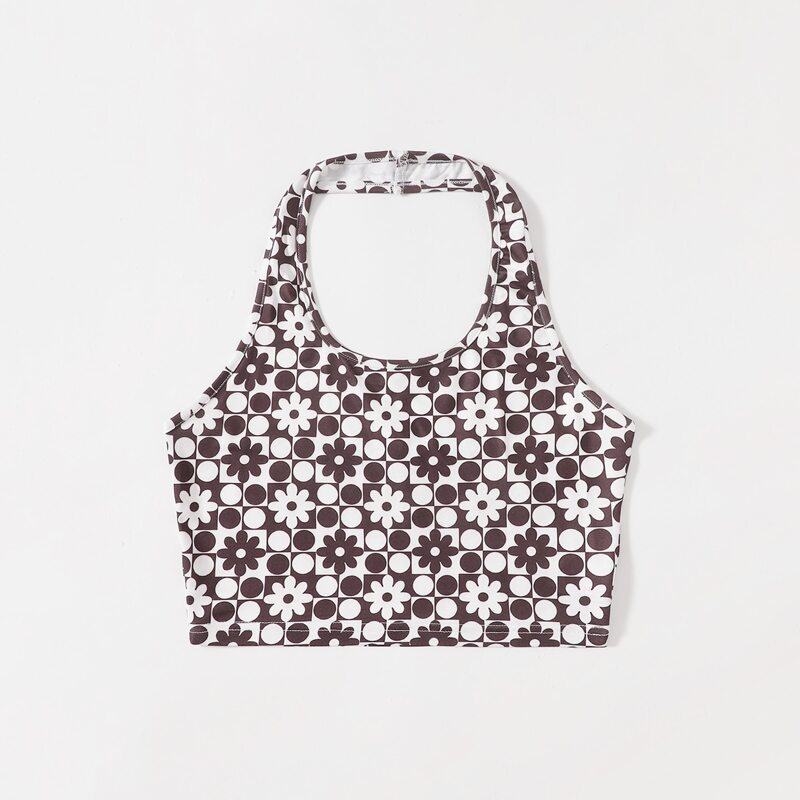 

Floral Print Crop Halter Top, Chocolate brown