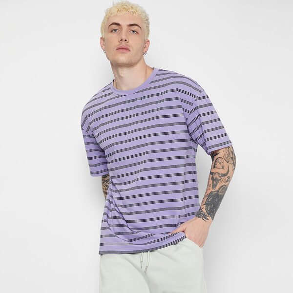 

Men Drop Shoulder Striped Tee, Lilac purple