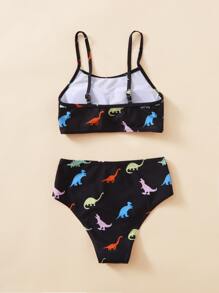 Tween Girl Dinosaur Random Print Bikini Set Summer Beach - Black - View 2