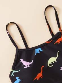 Tween Girl Dinosaur Random Print Bikini Set Summer Beach - Black - View 4
