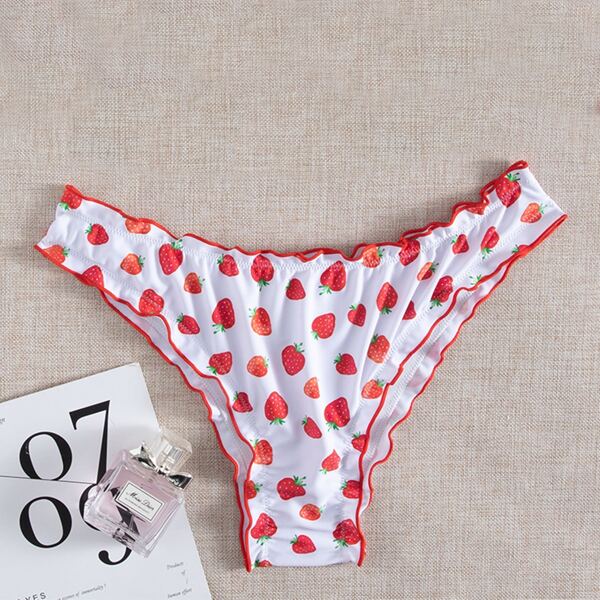 

Fruit Print Lettuce Trim Bikini Panty, Multicolor