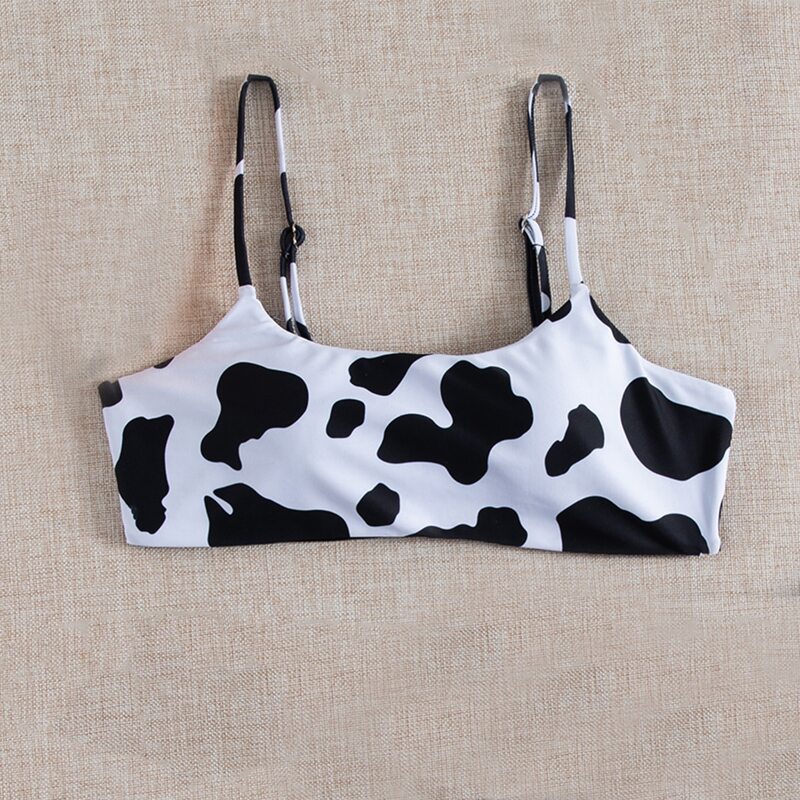 

Cow Print Bikini Top, Black and white