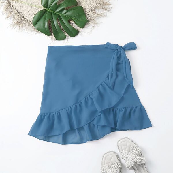 

Chiffon Ruffle Cover Up Skirt, Dusty blue