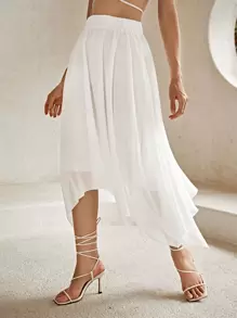 SHEIN VCAY Asymmetrical Hem Solid Skirt