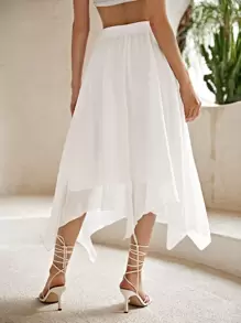 SHEIN VCAY Asymmetrical Hem Solid Skirt