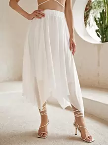 SHEIN VCAY Asymmetrical Hem Solid Skirt