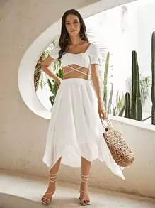 SHEIN VCAY Asymmetrical Hem Solid Skirt