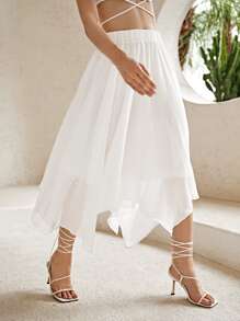 SHEIN VCAY Asymmetrical Hem Solid Skirt