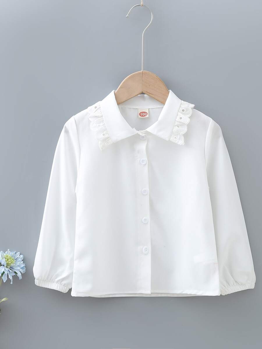 Toddler Girls Solid Eyelet Embroidered Trimed Blouse - White - View 1