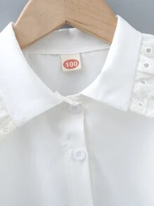 Toddler Girls Solid Eyelet Embroidered Trimed Blouse - White - View 5