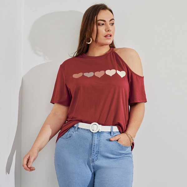 

Plus Heart Print Cut Out Tee, Redwood
