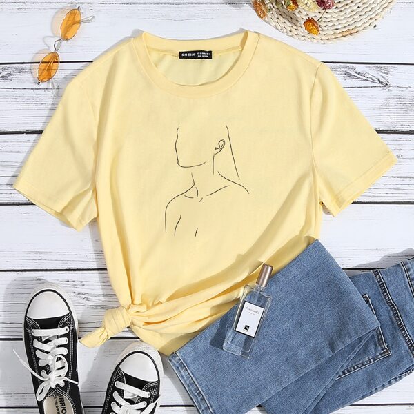 

Figure Graphic Round Neck Tee, Yellow