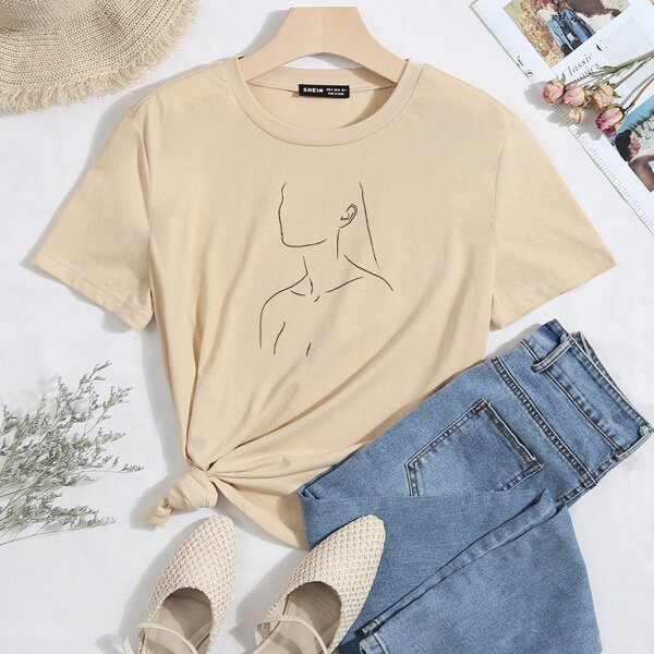 

Figure Graphic Round Neck Tee, Apricot