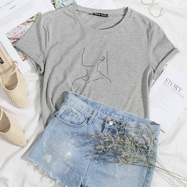 

Figure Graphic Round Neck Tee, Light grey