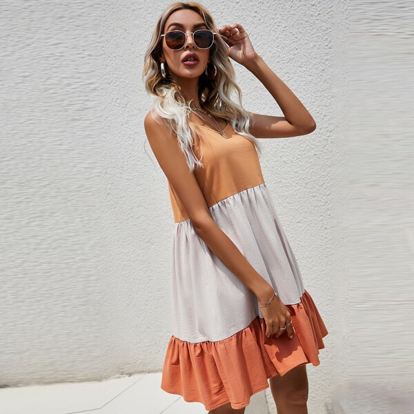 

Colorblock Ruffle Hem Cami Dress, Multicolor