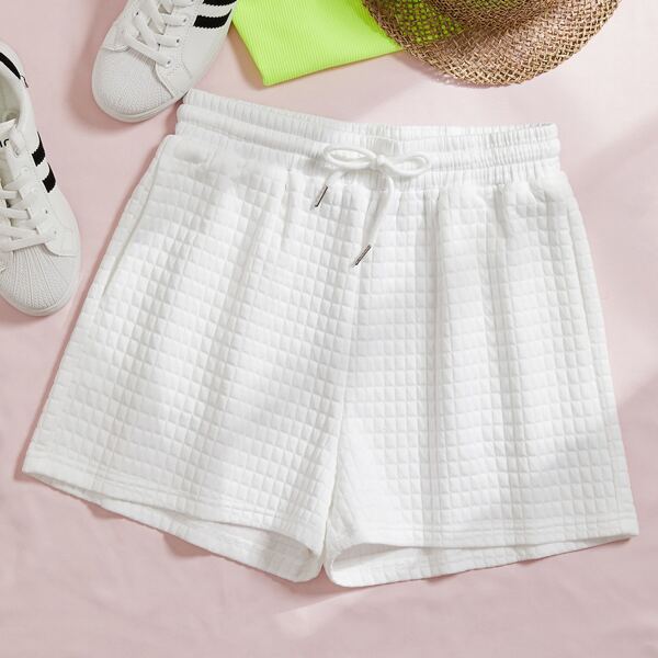 

Drawstring Waist Textured Knit Shorts, White