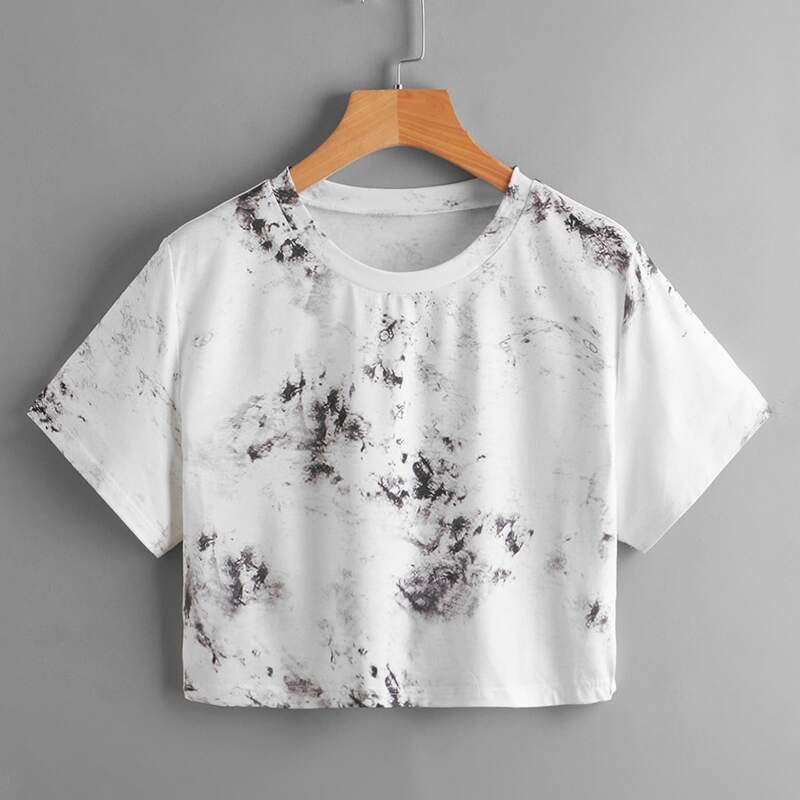

Tie Dye Crop Tee, Black and white