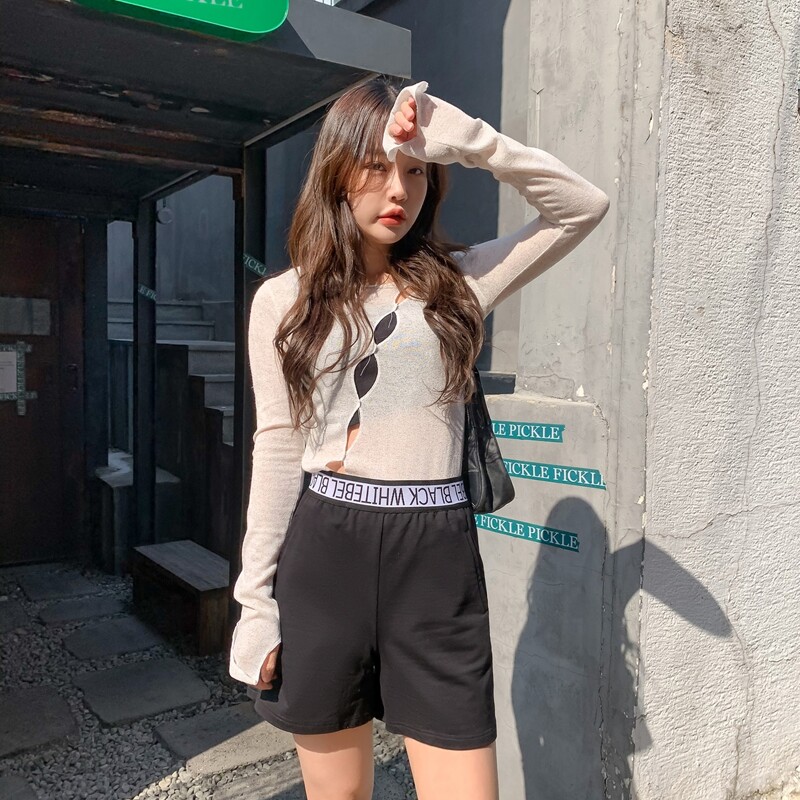 

Letter Graphic High Waisted Track Shorts, Black
