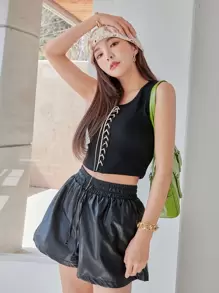 DAZY Áo crop top buộc dây phía trước dành cho nữ - màu đen - Xem 1