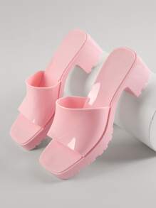 SHUZIA Vegan Leather Square Toe Slip-On Block Heels - Baby Pink - View 1