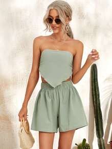 SHEIN Bandana Tube Top & Shorts Set - Mint Green - View 1