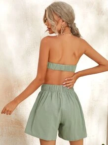 SHEIN Bandana Tube Top & Shorts Set - Mint Green - View 2