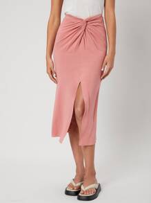 SHEIN Unity Linen Split Twist Skirt - Coral Pink - View 1