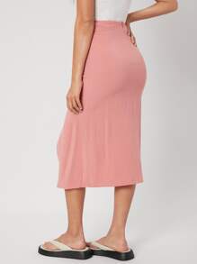 SHEIN Unity Linen Split Twist Skirt - Coral Pink - View 2