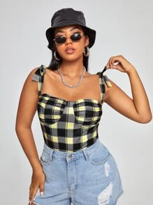 Top Cami A Cuadros Con Hombros Ajustados Y Nudo En La Parte Delantera (tallas Grandes) - Multicolor - Ver 1