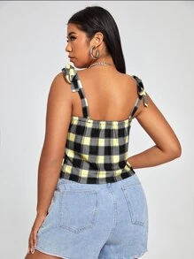 Top Cami A Cuadros Con Hombros Ajustados Y Nudo En La Parte Delantera (tallas Grandes) - Multicolor - Ver 2
