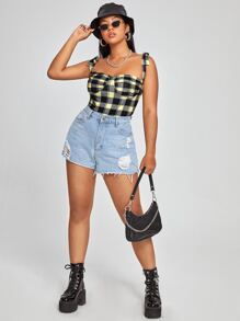 Top Cami A Cuadros Con Hombros Ajustados Y Nudo En La Parte Delantera (tallas Grandes) - Multicolor - Ver 3