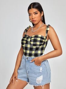 Top Cami A Cuadros Con Hombros Ajustados Y Nudo En La Parte Delantera (tallas Grandes) - Multicolor - Ver 4