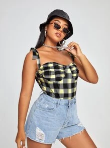 Top Cami A Cuadros Con Hombros Ajustados Y Nudo En La Parte Delantera (tallas Grandes) - Multicolor - Ver 5