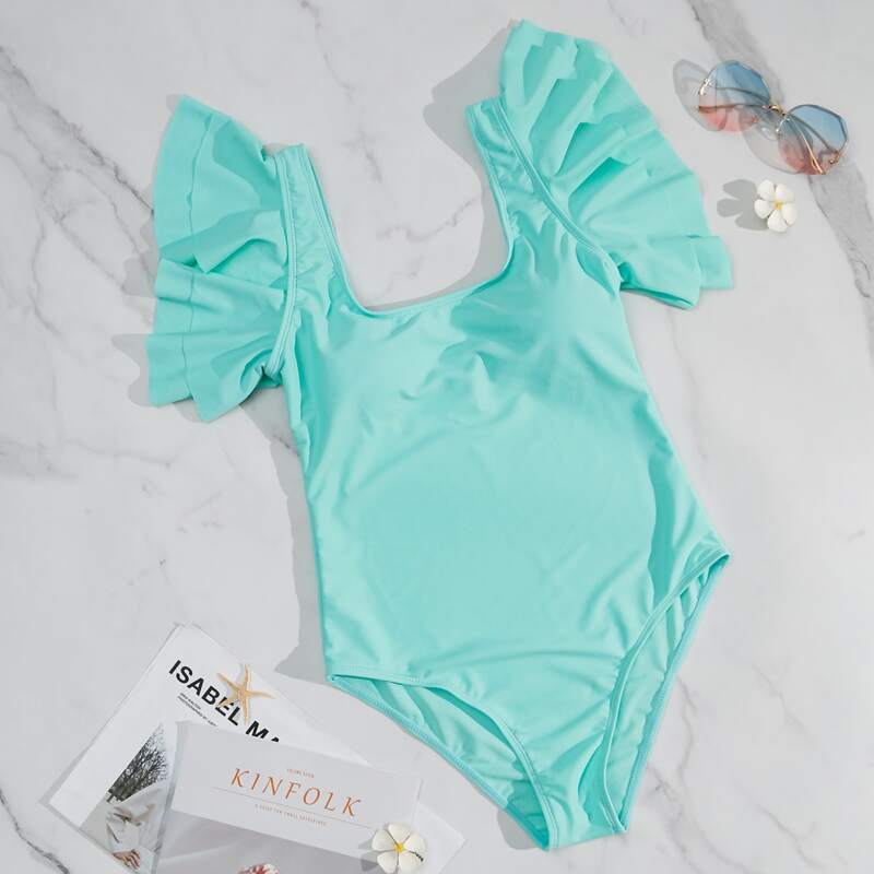 

Ruffle Sleeve One Piece Swimsuit, Mint green