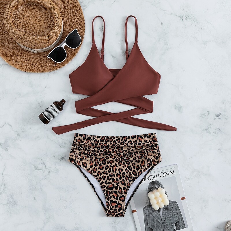 

Leopard Wrap High Waisted Bikini Swimsuit, Multicolor