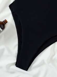 SHEIN Swim Summer Beach Cut Out One Shoulder One Piece Swimsuit - Black - View 4