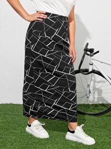 Mulvari Plus Geo Print Skirt - Black - View 3