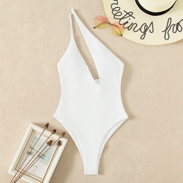 

Cut Out One Shoulder One Piece Swimsuit, White