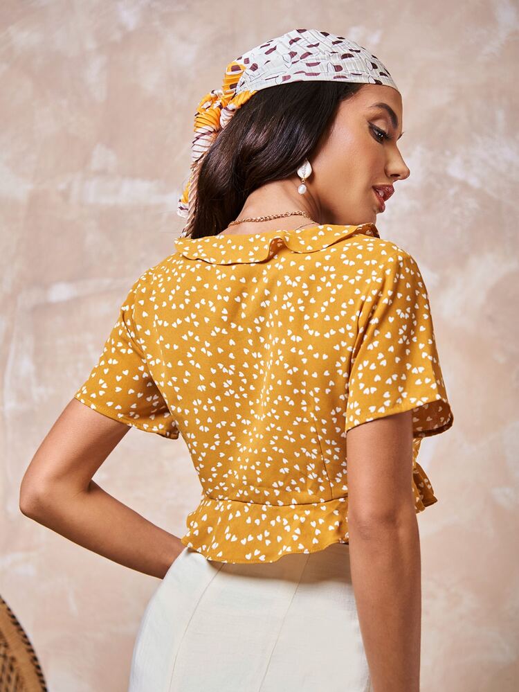 SHEIN Unity Áo nữ Xù Chấm bi Boho - Màu Mù tạt vàng - Xem 2