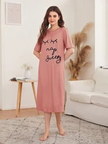 SHEIN Unity 字母圖案睡衣 - 藕粉色 - 查看 4