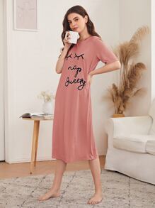 SHEIN Unity 字母圖案睡衣 - 藕粉色 - 查看 5