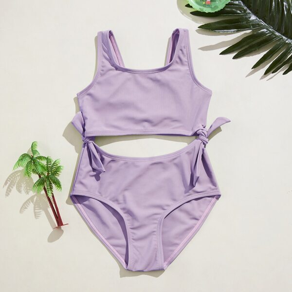 

Toddler Girls Cut Out Knot One Piece Swimsuit, Purple