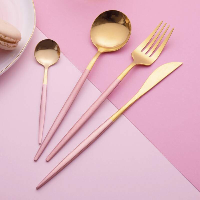 

4pcs Stainless Steel Cutlery Set, Pink