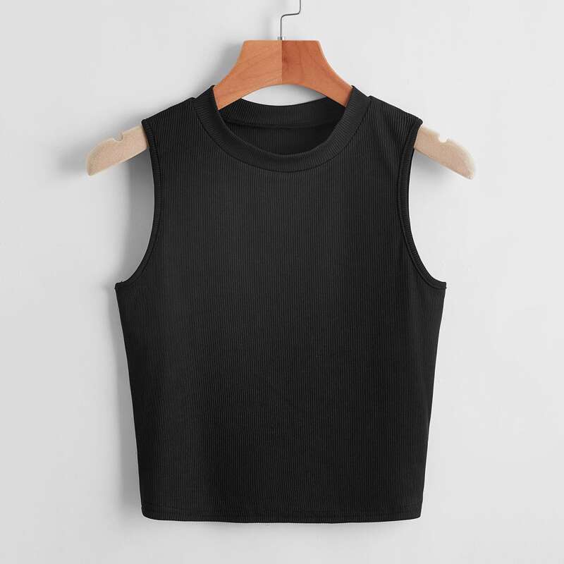 

Solid Ribbed Tank Top, Black